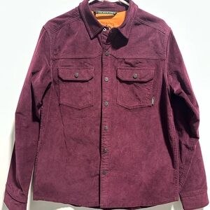 Stio Men’s Saratoga Corduroy Snap Shirt in Deep Burgundy with Orange Lining